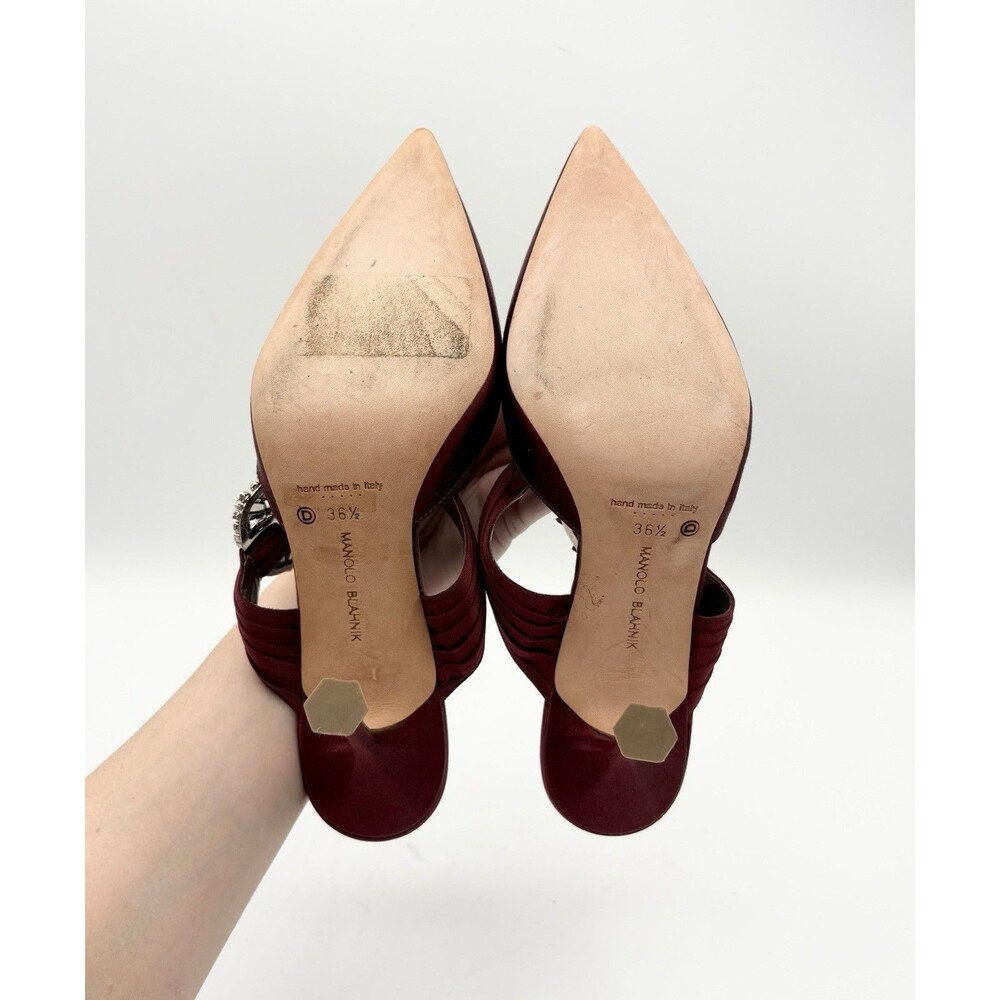 Manolo Blahnik Burgundy Red Satin Maidugur Rhinestone Embellished Mules EU 36.5 - Picture 12 of 13